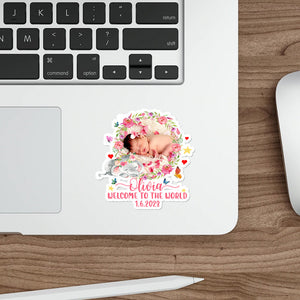 Personalized Sticker, Welcome To The World, Custom Photo And Text, Gift For New Born Baby