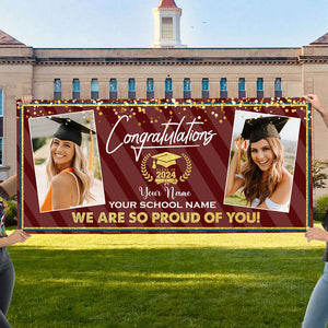 Congrats Class Of 2024- Personalized 2 Photos And Texts Graduated Banner - Decoration Gifts