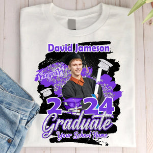 Congrats Graduate 2024 - Custom Photo And Texts Graduation Gift - Personalized T-Shirt