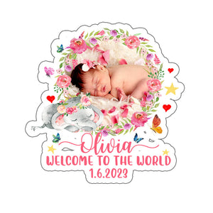 Personalized Sticker, Welcome To The World, Custom Photo And Text, Gift For New Born Baby