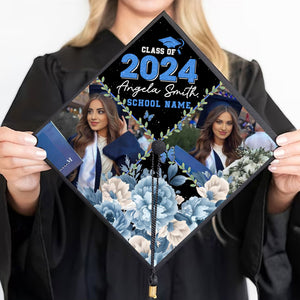 Class Of 2024, Flowers Custom Texts Grad Cap Topper - Personalized Customized Graduation Cap, Graduation Gift