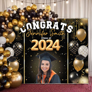 Congrats Class of 2024 Custom Photo And Name Graduation Party Backdrop - Personalized Custom Graduation Backdrop