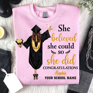 She Believed She Could So She Did, Custom Appearance And Texts, Graduation Gift - Personalized T-Shirt