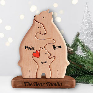 Dad, Mom And Kid Bear, Personalized Bear Family Name Puzzle Wooden Add Base - Wooden Pet Carvings, Gift For Family