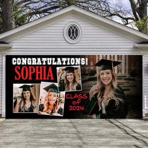 Congratulations Class Of 2024 - Personalized 4 Photos, Your Name And School Name Single Garage, Garage Door Banner Covers - Banner Decorations