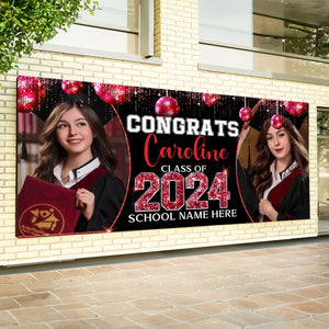 Congratulations Class Of 2024 - Personalized 4 Photos And Texts Single Garage, Garage Door Banner Covers - Banner Decorations