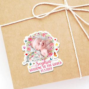 Personalized Sticker, Welcome To The World, Custom Photo And Text, Gift For New Born Baby