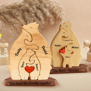 Personalized Bear Family Puzzle Wooden Add Base - Wooden Pet Carvings, Gift For Family, Gift For Couple