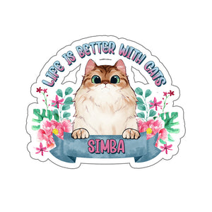 Life Is Better With Cats, Personalized Cute Cat Sticker, Gift For Cat Lovers