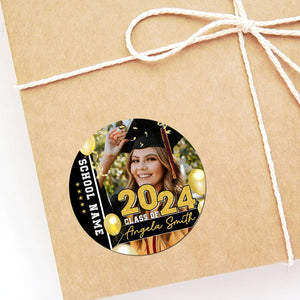 Class Of 2024 Graduation Stickers - Custom Photo And Text - Personalized Circle Sticker, Gift For Graduation