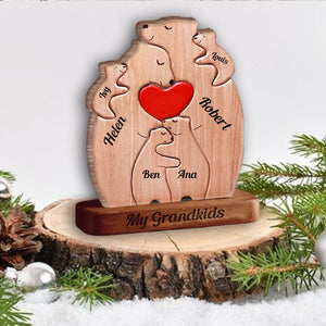 Dad, Mom And Kid Bear, Personalized Bear Family Name Puzzle Wooden Add Base - Wooden Pet Carvings, Gift For Family