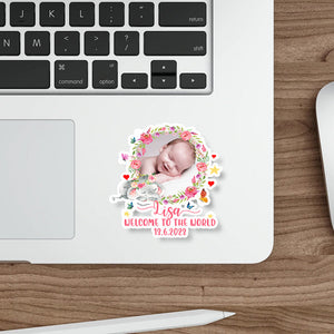 Personalized Sticker, Welcome To The World, Custom Photo And Text, Gift For New Born Baby