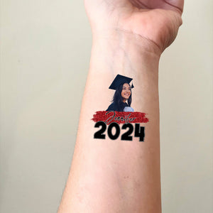 Graduation 2024, Custom Temporary Tattoo With Personalized Quote Color, Photo And Name, Fake Tattoo, Graduation Gift