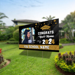 Congrats Class Of 2024, Custom School Name, Your Name And Photo, Personalized Lawn Sign, Yard Sign, Gift For Graduation