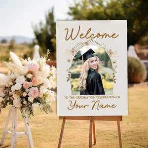 Welcome To Celebration Custom Party Welcome Sign - Custom Photo And Texts Grad Party Sign - Personalized Graduation Decoration - Graduation Sign