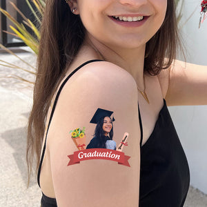 Graduation Flower, Custom Your Photo And Name Temporary Tattoo, Personalized Photo And Name, Fake Tattoo, Graduation Gift