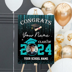 Congrats Class Of 2024 Custom Party Welcome Sign - Custom Photo And Text Grad Party Sign - Personalized Graduation Decoration - Graduation Sign