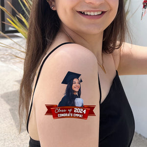 Class Of 2024, Custom Color, Your Photo And Name Temporary Tattoo, Personalized Photo And Name, Fake Tattoo, Graduation Gift