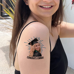 Congrats Graduation, Custom Color,  Your Photo And Name Temporary Tattoo, Personalized Photo And Name, Fake Tattoo, Graduation Gift