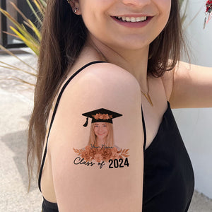 Class Of 2024 Graduation, Custom Color,  Your Photo And Name Temporary Tattoo, Personalized Photo And Name, Fake Tattoo, Graduation Gift