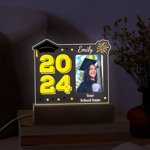 Congrats 2024, Custom Photo And Text, Personalized Acrylic LED Light