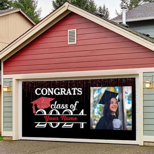 Congrats Class Of 2024 - Personalized Photo And Your Name Single Garage, Garage Door Banner Covers - Banner Decorations