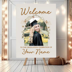 Welcome To Celebration Custom Party Welcome Sign - Custom Photo And Texts Grad Party Sign - Personalized Graduation Decoration - Graduation Sign