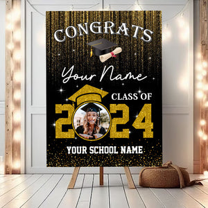 Congrats Class Of 2024 Custom Party Welcome Sign - Custom Photo And Text Grad Party Sign - Personalized Graduation Decoration - Graduation Sign