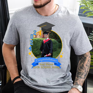 2024 Congratulations, Custom Circle Photo And Texts - Gift For Graduation - Personalized T-Shirt