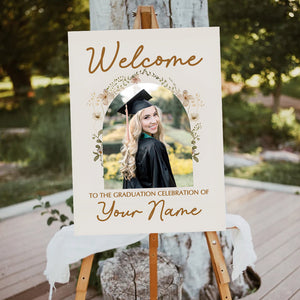 Welcome To Celebration Custom Party Welcome Sign - Custom Photo And Texts Grad Party Sign - Personalized Graduation Decoration - Graduation Sign