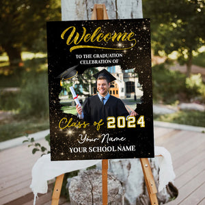 Welcome Class Of 2024 Custom Party Welcome Sign - Custom Photo Grad Party Sign - Personalized Graduation Decoration - Graduation Sign