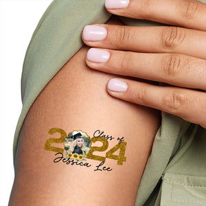 Sunflower Grad Class Of 2024, Custom Photo And Name Temporary Tattoo, Personalized Grad Party Tattoo, Fake Tattoo, Graduation Gift