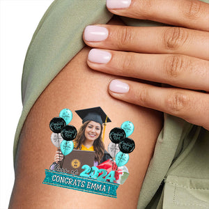 Congrats Grad Class Of 2024 Flowers, Custom Color And Name Temporary Tattoo, Personalized Grad Party Tattoo, Fake Tattoo, Graduation Gift