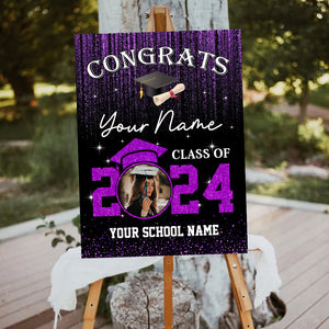 Congrats Class Of 2024 Custom Party Welcome Sign - Custom Photo And Text Grad Party Sign - Personalized Graduation Decoration - Graduation Sign