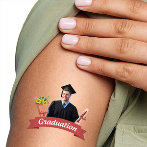 Graduation Flower, Custom Your Photo And Name Temporary Tattoo, Personalized Photo And Name, Fake Tattoo, Graduation Gift