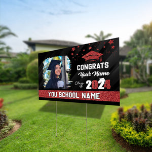 Congrats Class Of 2024, Custom School Name, Your Name And Photo, Personalized Lawn Sign, Yard Sign, Gift For Graduation