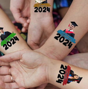 Graduation 2024, Custom Luminous Tattoo With Personalized Quote Color, Photo And Name, Fake Tattoo, Graduation Gift, Night Lighting Tattoo