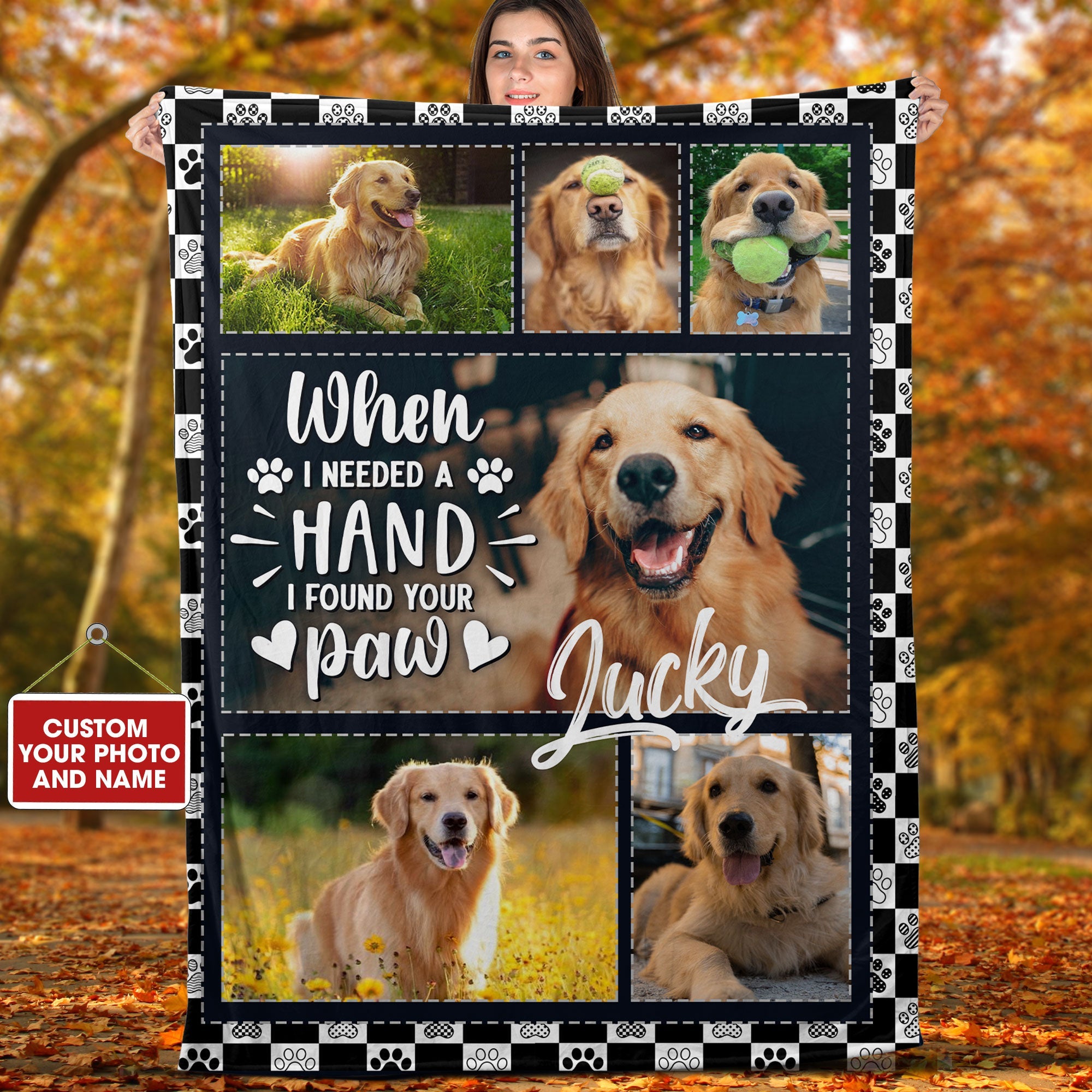 When I Needed A Hand I Found Your Paw - Custom Photo And Name, Personalized Fleece Blanket - Gift For Pet Lover