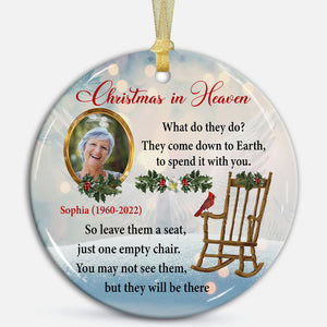 Christmas In Heaven , Custom Photo And Text- Personalized Ceramic Ornament - Gift For Christmas, Gift For Family, Memorial Gift