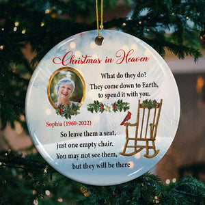 Christmas In Heaven , Custom Photo And Text- Personalized Ceramic Ornament - Gift For Christmas, Gift For Family, Memorial Gift