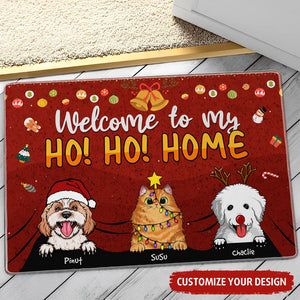 Welcome To My Ho Ho Home  - Custom Pets And Names - Personalized Doormat - Pet Lover Gift, Christmas Decor