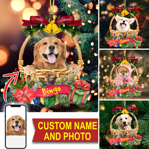 Merry Christmas Cute Pet Photo  - Custom Photo And Name, Personalized Acrylic Ornament - Gift For Pet Lover