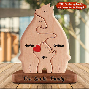 Personalized Wooden Bear Family - Puzzle Wooden Bear Family - Wooden Pet Carvings, Gift For Family