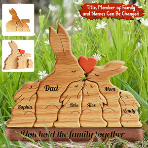 Personalized Rabbit Family Puzzle Wooden Add Base - Wooden Pet Carvings, Gift For Family, Gift For Couple