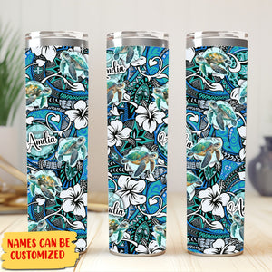 Personalized Sea Turtles Tribal Pattern Skinny Tumbler, Gift For Turtle Lover