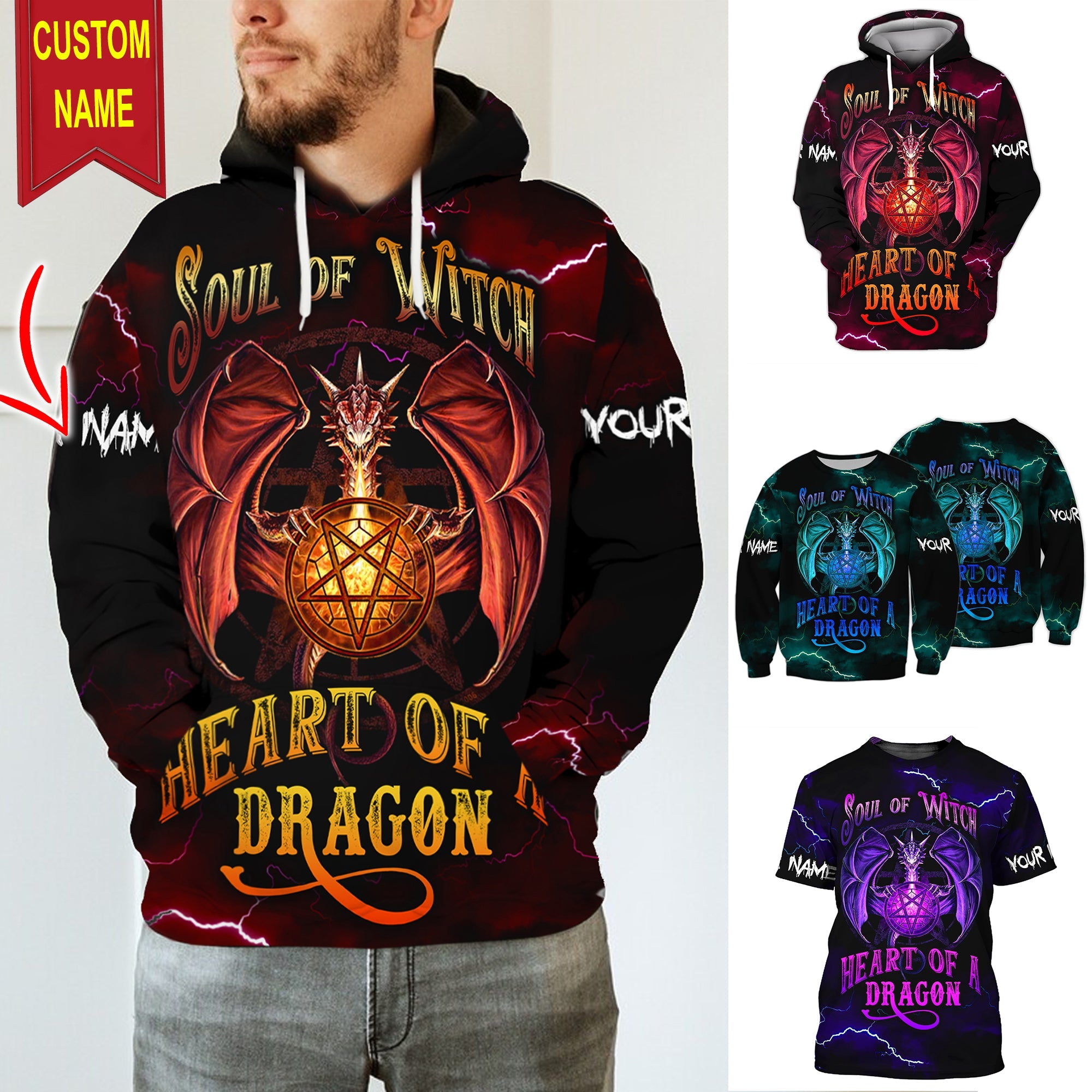 Dragon -  Soul Of A Witch Heart Of A Dragon - Custom Name - Personalized 3D Shirt, Halloween Gift