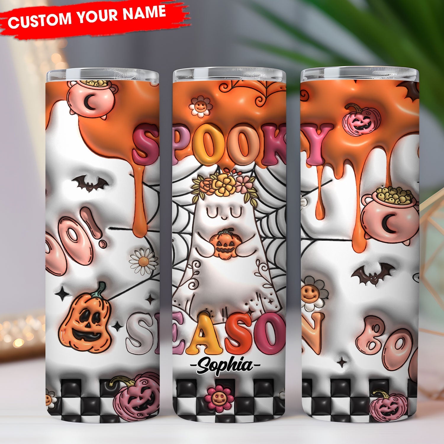 Spooky Season - Custom Name - Personalized Skinny Tumbler - Halloween Gift
