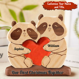 Man, Woman Couple Gift, Personalized Panda Couple Puzzle Wooden - Wooden Pet Carvings - Gift For Family