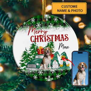 Merry Christmas Pet, Xmas Tree And Car - Personalized Photo And Name Ceramic Ornament - Gift For Christmas, Gift For Pet Lover