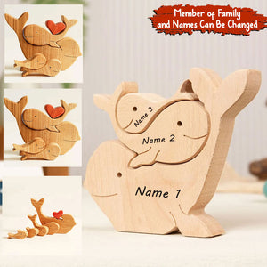 Personalized Dolphin Family Wooden Puzzle - Puzzle Wooden Dolphin Family - Wooden Pet Carvings, Gift For Family